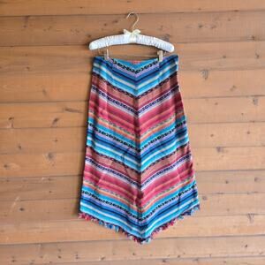 Vintage Western Serape Southwestern Rodeo Tassle Midi Skirt 10 Aztec Sedona Boho